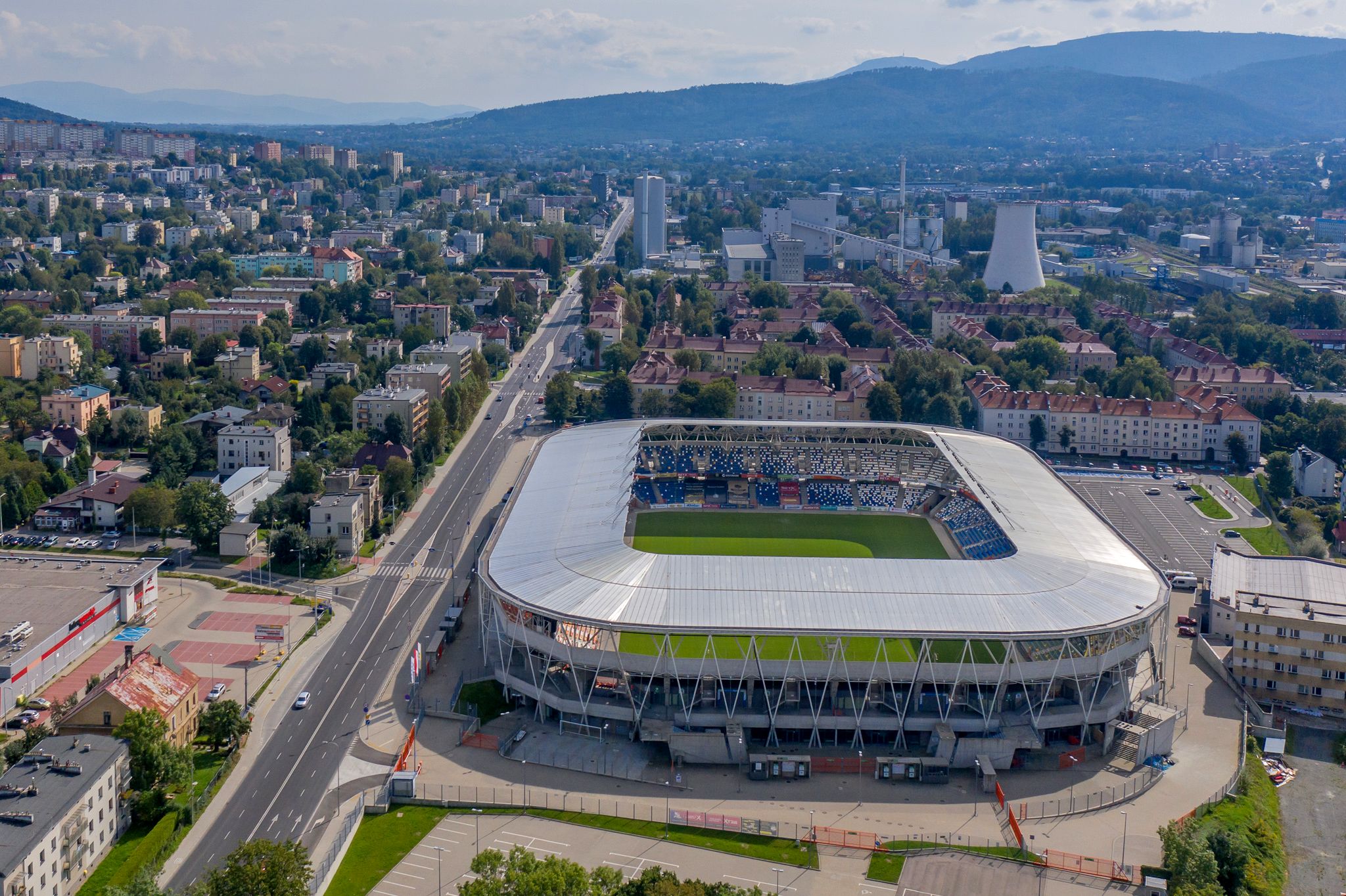 Stadion Miejski w Bielsku-Białej, Polonya’da havadan çekilmiş futbol stadyumu